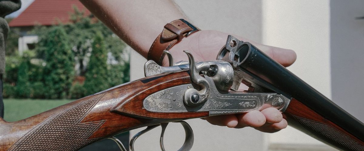 Double-barrel shotgun broken open